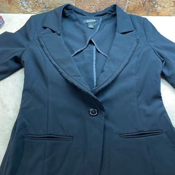 White House Black Market Black Raw Edge Trim Blazer Jacket Women’s Small Button - Picture 9 of 13